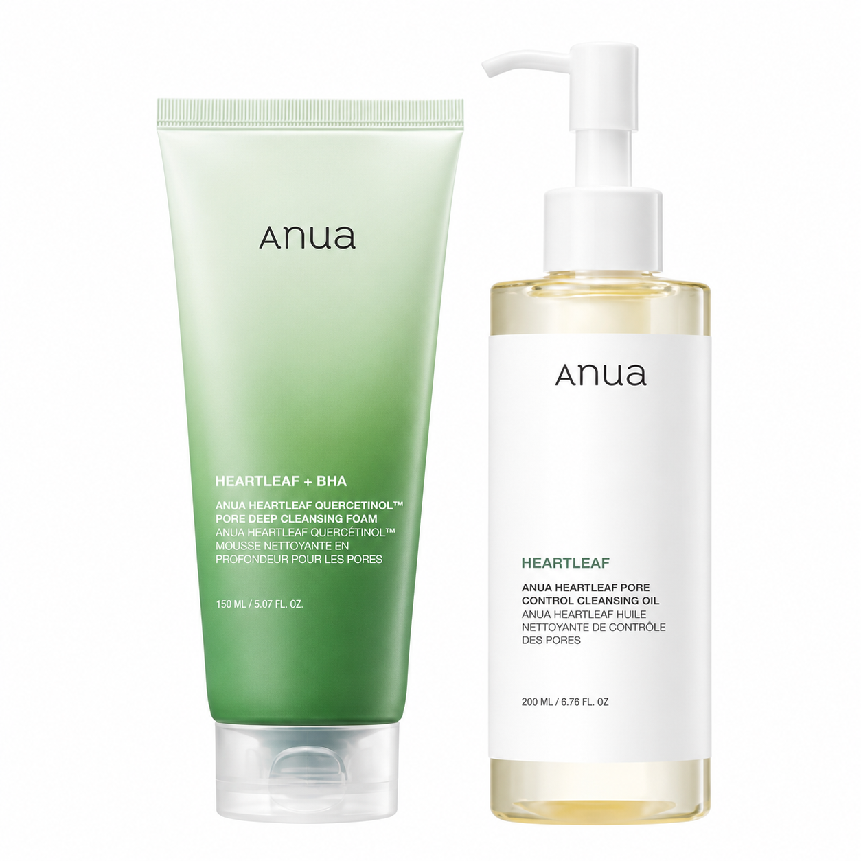Anua ANUA Double Cleansing Duo, Heartleaf Pore Control Cleansing Oil & Quercetinol Deep Cleansing Foam
